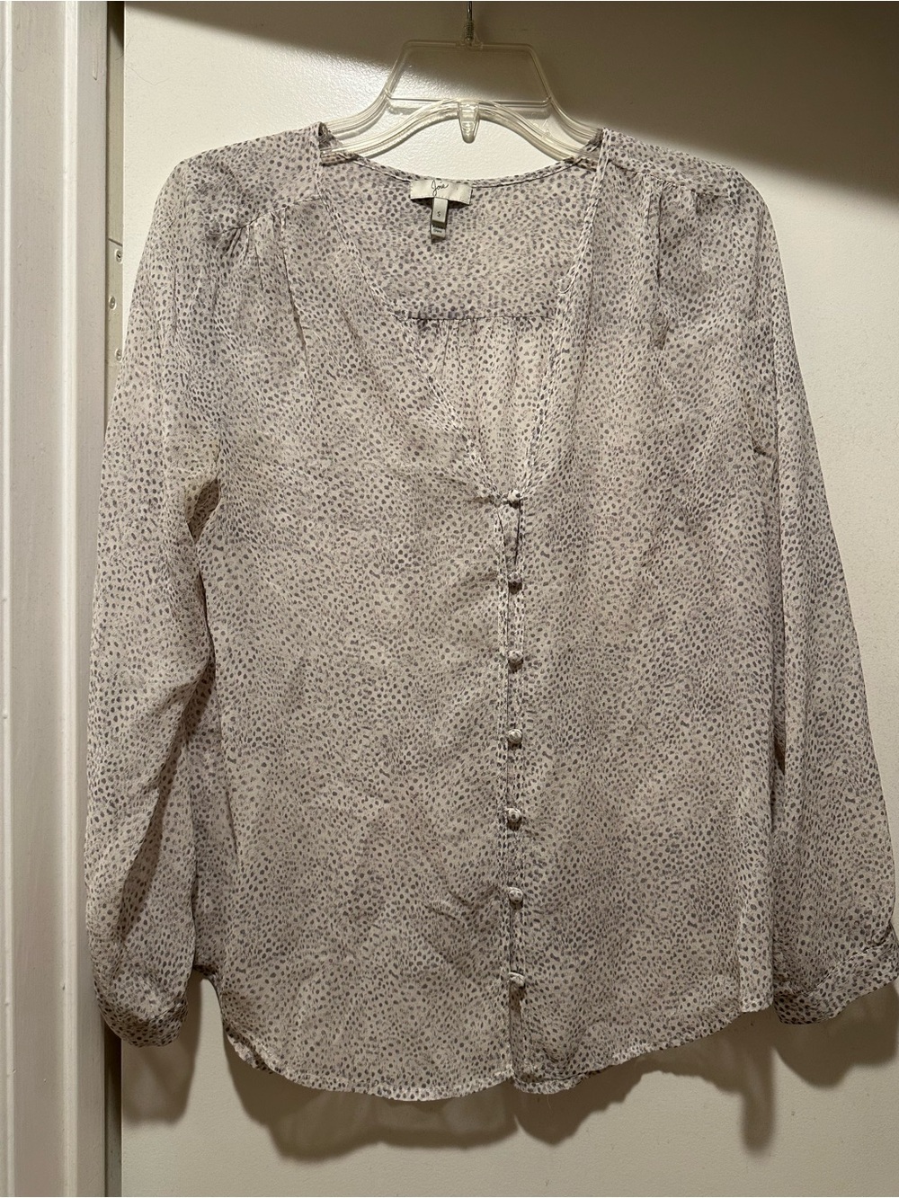 Joie Light Gray Dot-Print Button Down Blouse 100% Silk Size Small